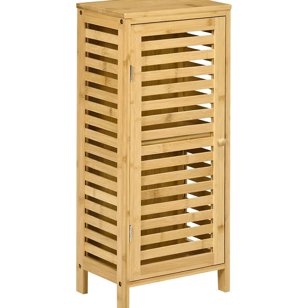 Armoire De Salle De Bains|kleankin Meuble bas de salle de bain une porte - étagère réglable - bois de bambou verni