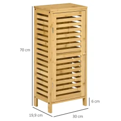 Armoire De Salle De Bains|kleankin Meuble bas de salle de bain une porte - étagère réglable - bois de bambou verni