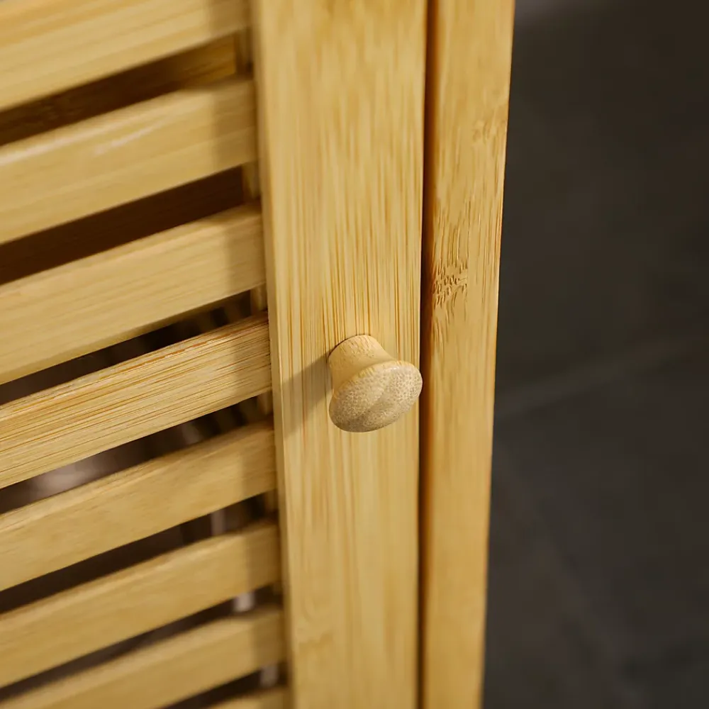 Armoire De Salle De Bains|kleankin Meuble bas de salle de bain une porte - étagère réglable - bois de bambou verni