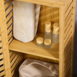 Armoire De Salle De Bains|kleankin Meuble bas de salle de bain une porte - étagère réglable - bois de bambou verni