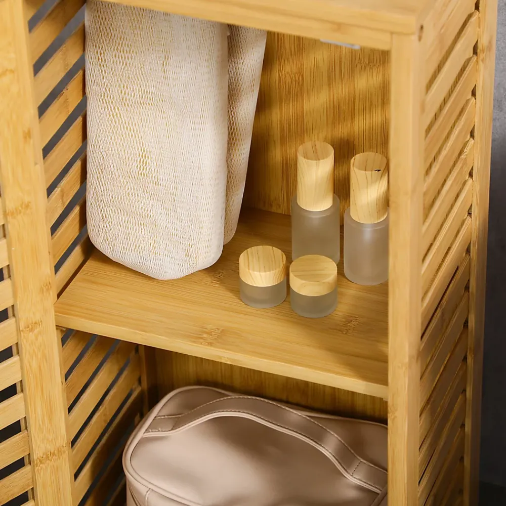 Armoire De Salle De Bains|kleankin Meuble bas de salle de bain une porte - étagère réglable - bois de bambou verni