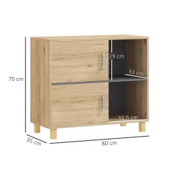 Armoire De Salle De Bains|Homcom Meuble bas de salle de bain style bohème - 2 portes, 2 niches - gris effet bois clair naturel