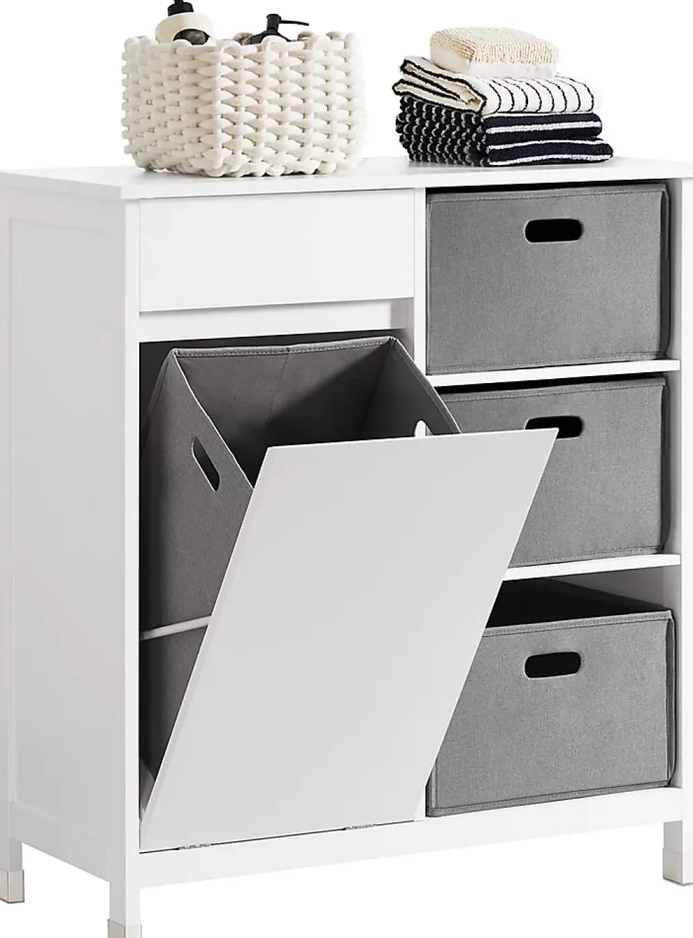 Armoire De Salle De Bains|Sobuy Meuble Bas de Salle de Bain avec 1 Tiroir, 1 Panier à Linge et 3 Panier, BZR77-W,
