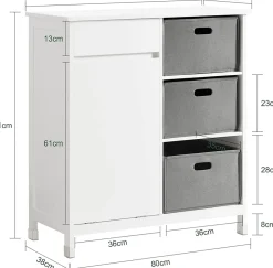 Armoire De Salle De Bains|Sobuy Meuble Bas de Salle de Bain avec 1 Tiroir, 1 Panier à Linge et 3 Panier, BZR77-W,