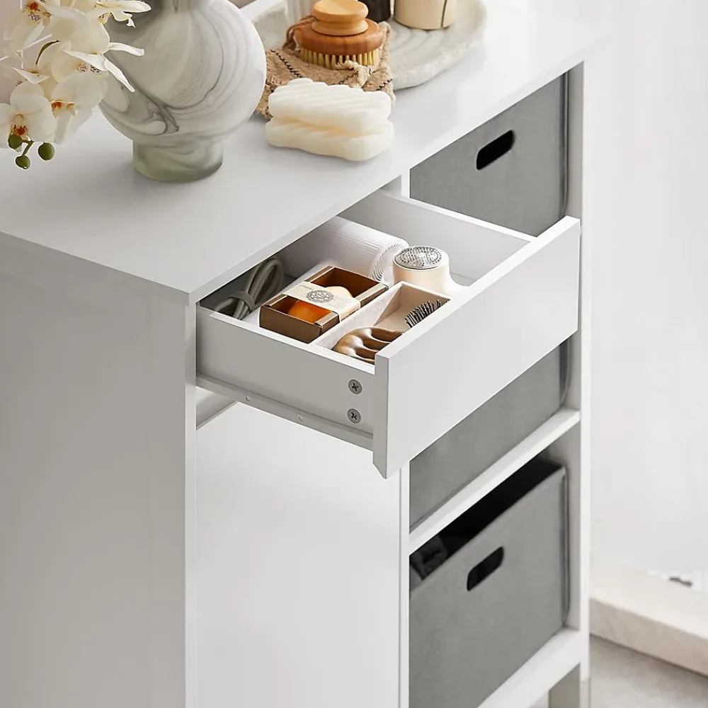 Armoire De Salle De Bains|Sobuy Meuble Bas de Salle de Bain avec 1 Tiroir, 1 Panier à Linge et 3 Panier, BZR77-W,