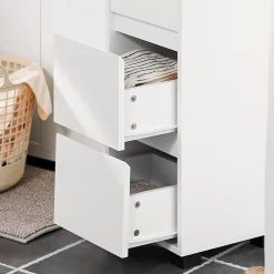 Sobuy Meuble Bas de Salle de Bain avec Tiroir, Compartiments et Porte-Serviette, BZR29-W,