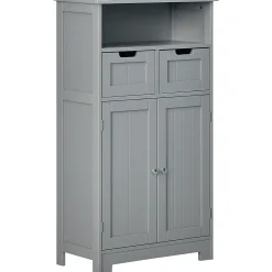 Armoire De Salle De Bains|kleankin Meuble bas de salle de bain multi-rangements grande niche 2 tiroirs placard double porte avec étagère MDF gris