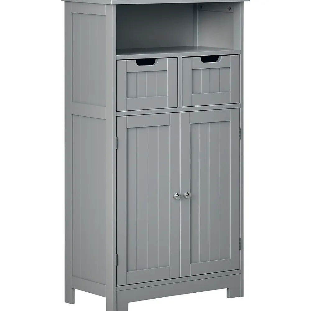 Armoire De Salle De Bains|kleankin Meuble bas de salle de bain multi-rangements grande niche 2 tiroirs placard double porte avec étagère MDF gris