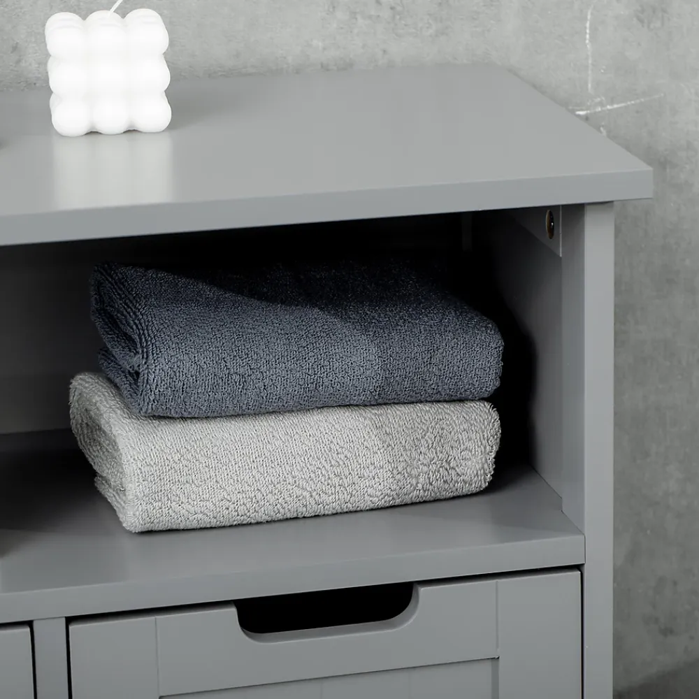 Armoire De Salle De Bains|kleankin Meuble bas de salle de bain multi-rangements grande niche 2 tiroirs placard double porte avec étagère MDF gris