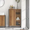 Sobuy Meuble Bas de Salle de Bain avec 3 Compartiments et 1 Panier à Linge, BZR65-PF,