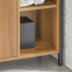 Sobuy Meuble Bas de Salle de Bain avec 3 Compartiments et 1 Panier à Linge, BZR65-PF,