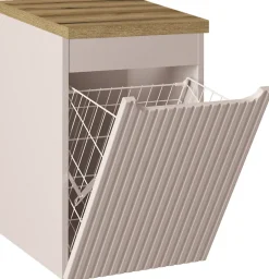 Armoire De Salle De Bains|Furnidea Meuble bas de salle de bain NOVA CACHEMIRE avec panier à linge et plan CHÊNE 40 cm