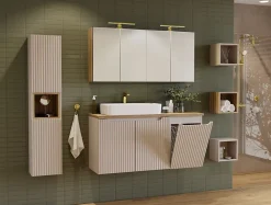 Armoire De Salle De Bains|Furnidea Meuble bas de salle de bain NOVA CACHEMIRE avec panier à linge et plan CHÊNE 40 cm