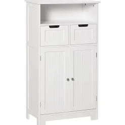 kleankin Meuble bas de salle de bain multi-rangements grande niche 2 tiroirs placard double porte avec étagère MDF blanc