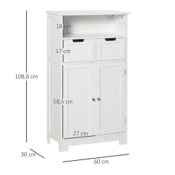 kleankin Meuble bas de salle de bain multi-rangements grande niche 2 tiroirs placard double porte avec étagère MDF blanc