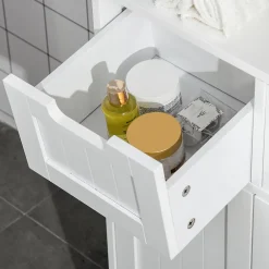 kleankin Meuble bas de salle de bain multi-rangements grande niche 2 tiroirs placard double porte avec étagère MDF blanc