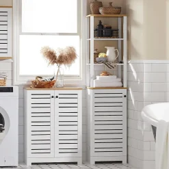 Sobuy Meuble Bas Placard de Rangement avec 2 Portes Persiennes, BZR41-W,