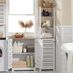 Sobuy Meuble Bas Placard de Rangement avec 2 Portes Persiennes, BZR41-W,