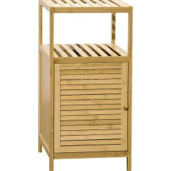 kleankin Meuble bas salle de bain rangement salle de bain 1 porte 2 étagères bois bambou verni