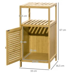 kleankin Meuble bas salle de bain rangement salle de bain 1 porte 2 étagères bois bambou verni