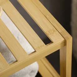 kleankin Meuble bas salle de bain rangement salle de bain 1 porte 2 étagères bois bambou verni