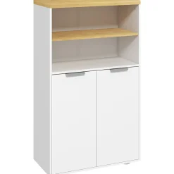 Armoire De Salle De Bains|kleankin Meuble bas salle de bain - 2 portes, étagère, 2 niches - dim. 60L x 30l x 102H cm - blanc bois clair