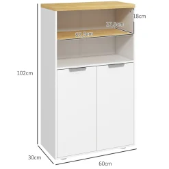 Armoire De Salle De Bains|kleankin Meuble bas salle de bain - 2 portes, étagère, 2 niches - dim. 60L x 30l x 102H cm - blanc bois clair
