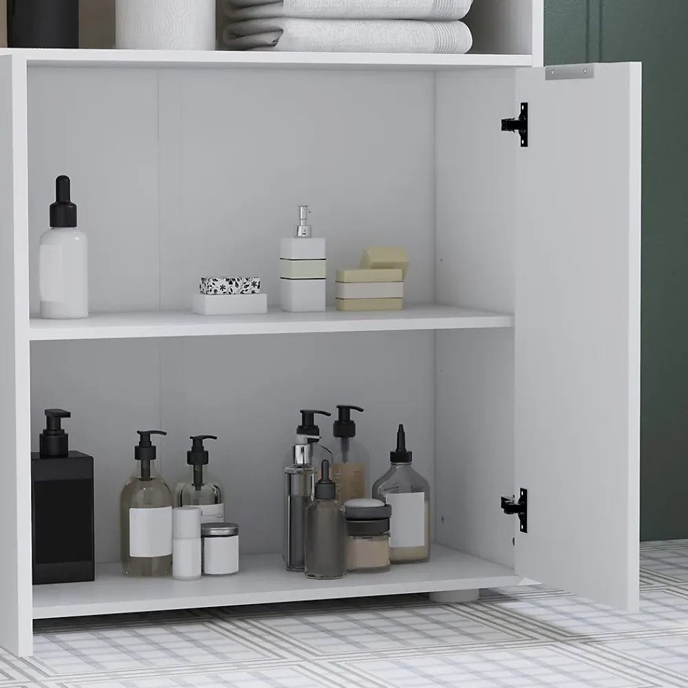 Armoire De Salle De Bains|kleankin Meuble bas salle de bain - 2 portes, étagère, 2 niches - dim. 60L x 30l x 102H cm - blanc bois clair