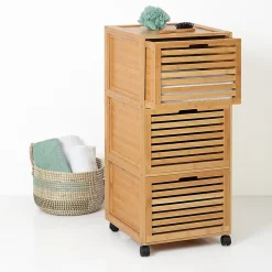 Etagère Salle De Bains|5Five Meuble colonne 3 tiroirs Bambou Sicela -