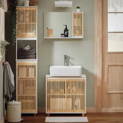 Sobuy Meuble Colonne Armoire de Salle de Bain avec 2 portes, 1 compartiment, BZR127-W,