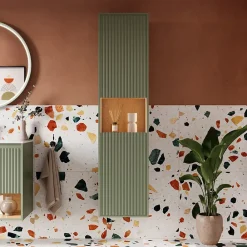 Colonne De Salle De Bains|Bernstein Meuble Colonne Armoire suspendue Vert jade mat MDF 42x170x35cm (LxHxP), Charnières flexibles gauche/droite - BELDIVO