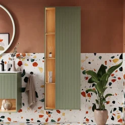 Bernstein Meuble Colonne Armoire suspendue Vert jade mat MDF 60x24x170cm (LxHxP), Charnières flexibles gauche/droite - BELDIVO