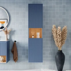 Bernstein Meuble Colonne Armoire suspendue Bleu azur mat MDF 42x170x35cm (LxHxP), Charnières flexibles gauche/droite - BELDIVO