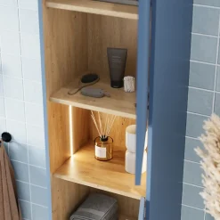 Bernstein Meuble Colonne Armoire suspendue Bleu azur mat MDF 42x170x35cm (LxHxP), Charnières flexibles gauche/droite - BELDIVO
