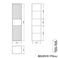 Bernstein Meuble Colonne Armoire suspendue Bleu azur mat MDF 42x170x35cm (LxHxP), Charnières flexibles gauche/droite - BELDIVO