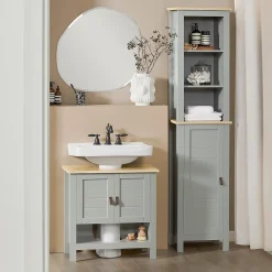 Meuble De Salle De Bains Faible Profondeur|Sobuy Meuble Colonne de Salle de Bain, Armoire Haute, BZR68-HG,