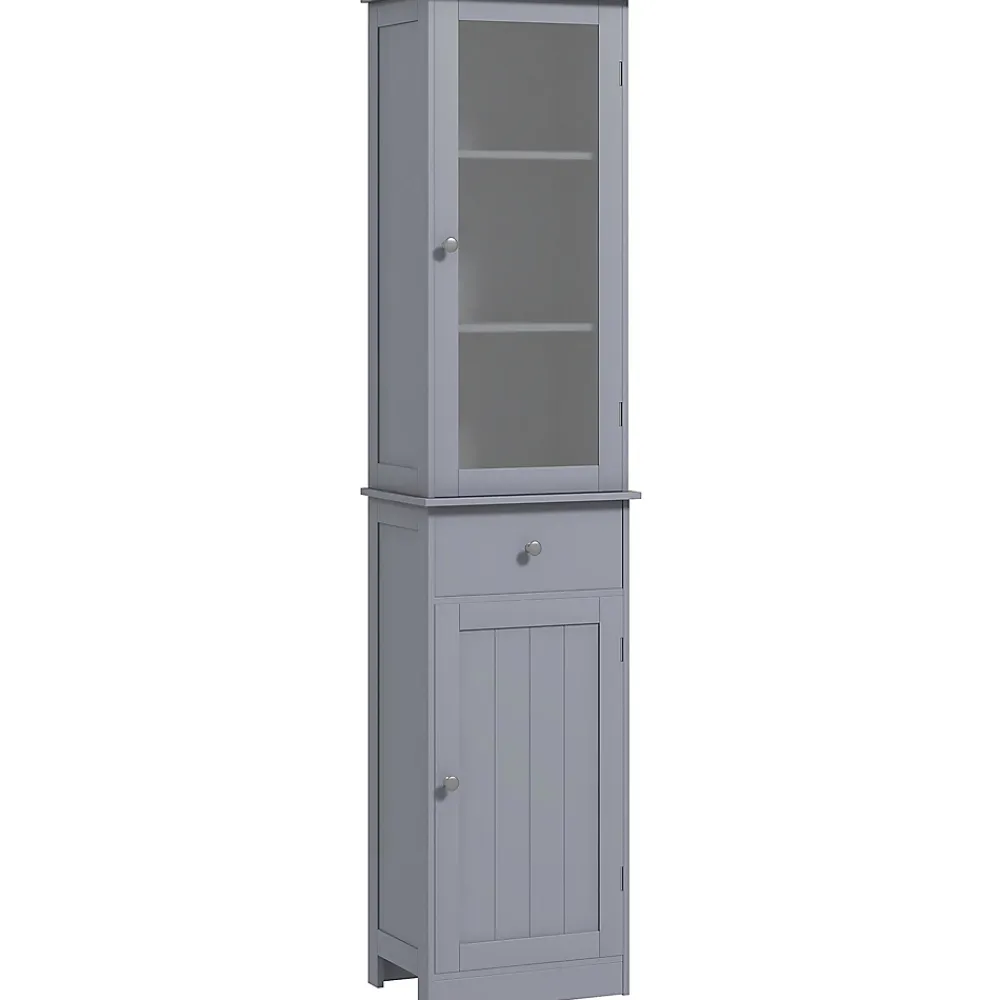 kleankin Meuble colonne de salle de bain placard porte acrylique 2 étagères placard porte 1 étagère tiroir MDF gris