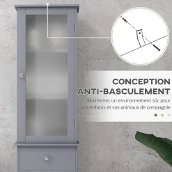kleankin Meuble colonne de salle de bain placard porte acrylique 2 étagères placard porte 1 étagère tiroir MDF gris
