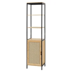 [En.Casa] Meuble colonne de salle de bain Tervola MDF bambou rotin 172 x 40 x 35 cm noir naturel en.casa