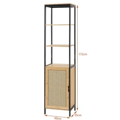 [En.Casa] Meuble colonne de salle de bain Tervola MDF bambou rotin 172 x 40 x 35 cm noir naturel en.casa