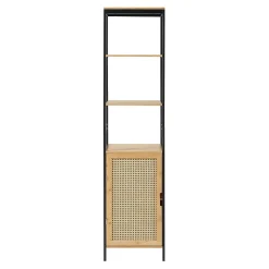 [En.Casa] Meuble colonne de salle de bain Tervola MDF bambou rotin 172 x 40 x 35 cm noir naturel en.casa