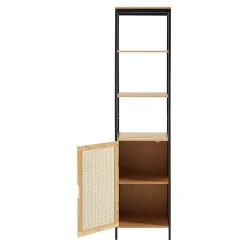 [En.Casa] Meuble colonne de salle de bain Tervola MDF bambou rotin 172 x 40 x 35 cm noir naturel en.casa