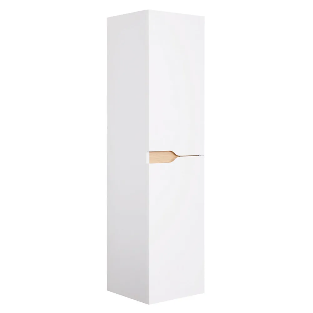 Colonne De Salle De Bains| Meuble colonne de salle de bains 2 portes l.30 x H.120 x P.30 cm, blanc mat et bois, Tolima