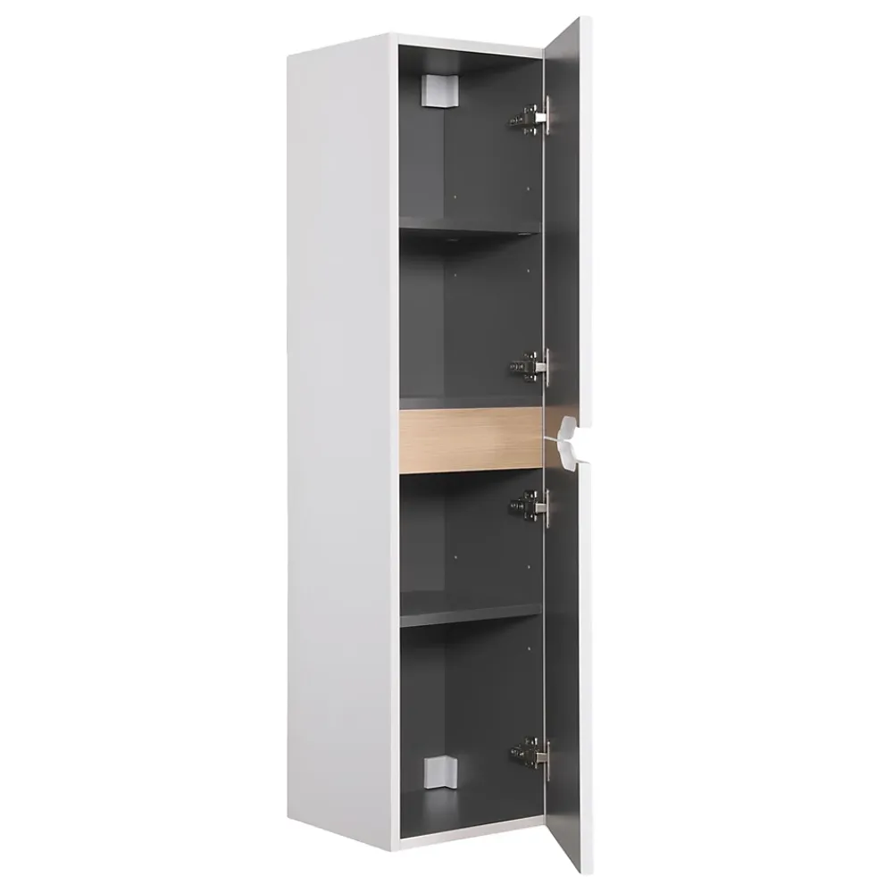 Colonne De Salle De Bains| Meuble colonne de salle de bains 2 portes l.30 x H.120 x P.30 cm, blanc mat et bois, Tolima