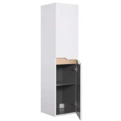Colonne De Salle De Bains| Meuble colonne de salle de bains 2 portes l.30 x H.120 x P.30 cm, blanc mat et bois, Tolima