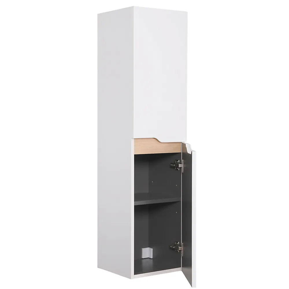 Colonne De Salle De Bains| Meuble colonne de salle de bains 2 portes l.30 x H.120 x P.30 cm, blanc mat et bois, Tolima
