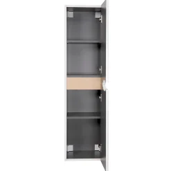 Colonne De Salle De Bains| Meuble colonne de salle de bains 2 portes l.30 x H.120 x P.30 cm, blanc mat et bois, Tolima