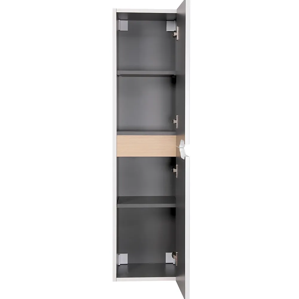 Colonne De Salle De Bains| Meuble colonne de salle de bains 2 portes l.30 x H.120 x P.30 cm, blanc mat et bois, Tolima