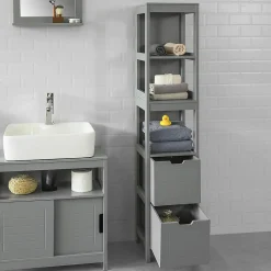 Sobuy Meuble Colonne de Salle de Bain, 4 étagères et 2 tiroirs, FRG126-SG,