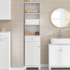 Colonne De Salle De Bains|Meuble De Salle De Bains Faible Profondeur|Sobuy Meuble Colonne de Salle de Bain Armoire Haute Meuble Rangement, BZR17-W,